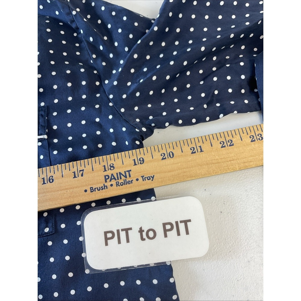 Petite Plume Pajamas Womens S 100% Silk Blue Polka Dot Set Pocket Quiet Luxury - Picture 5 of 9